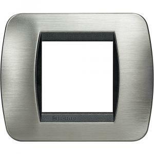 Placca 2 moduli acciaio spazzolato serie living light tonda