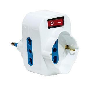 Adattatore triplo 2 bipasso + 1 schuko con interruttore