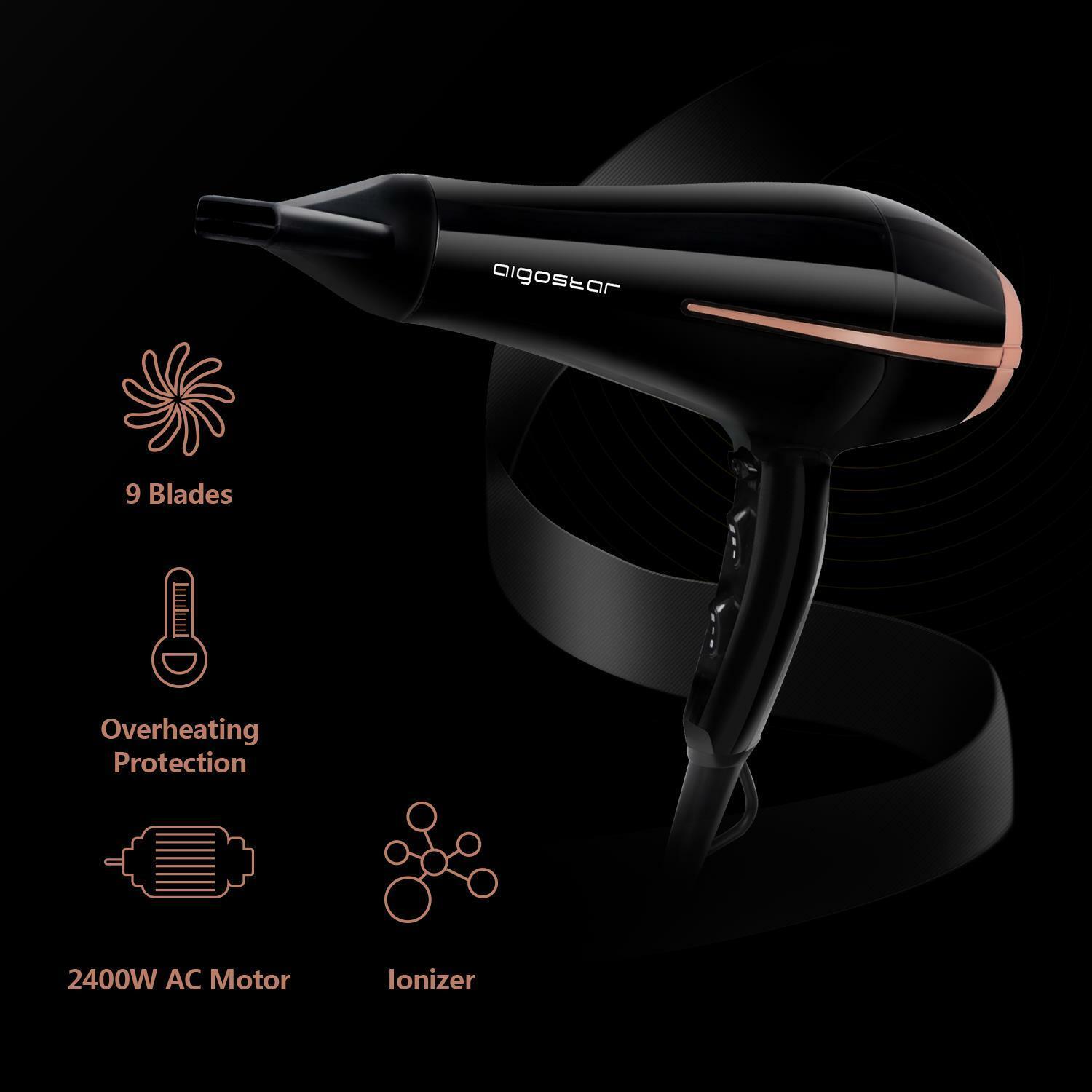 aigostar asciugacapelli professionale agli ioni 2400w nero - foto 2