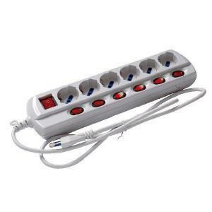 Multipresa 6 uscite schuko bivalenti con 6 interruttori e cavo 1.5m
