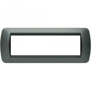 Placca 7 moduli acciaio scuro serie living light tonda