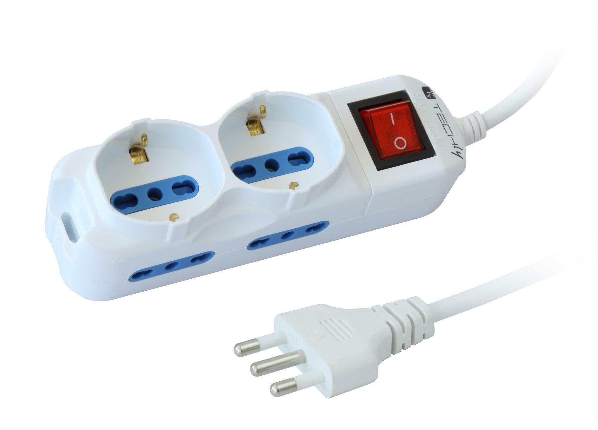 aigostar multipresa 6 uscite 2 schuko+4 bivalenti laterali con interruttore e cavo 1.5m - foto 1