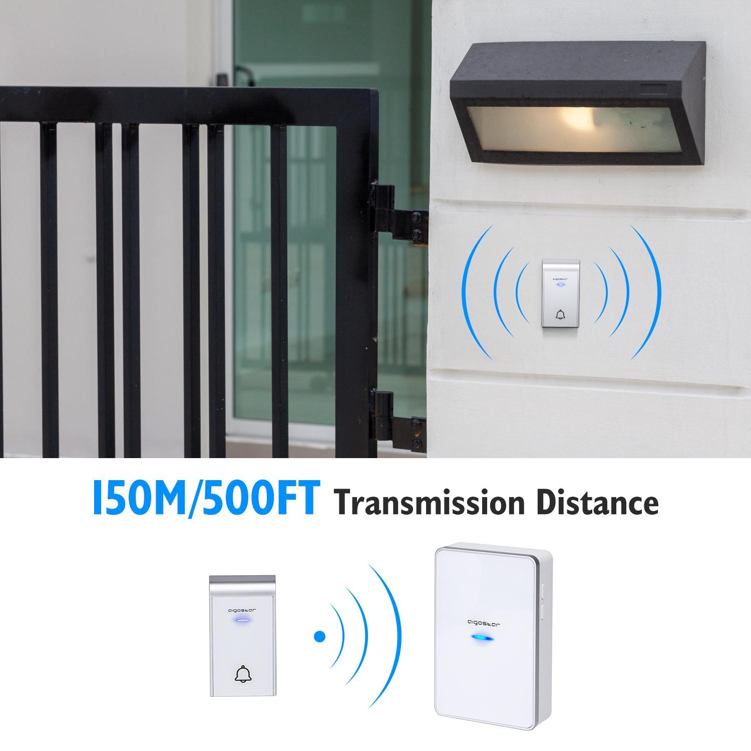 aigostar campanello wireless senza fili, portata 150m con 36 melodie e 3 livelli di volume - foto 1