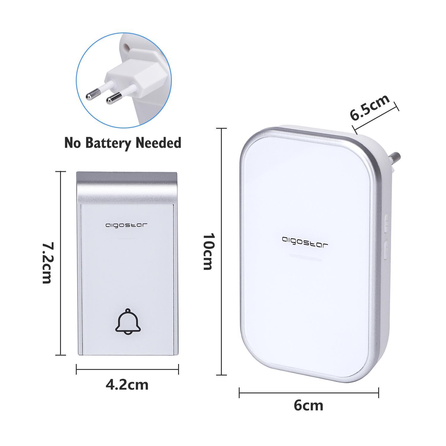 aigostar campanello wireless senza fili, portata 150m con 36 melodie e 3 livelli di volume - foto 2