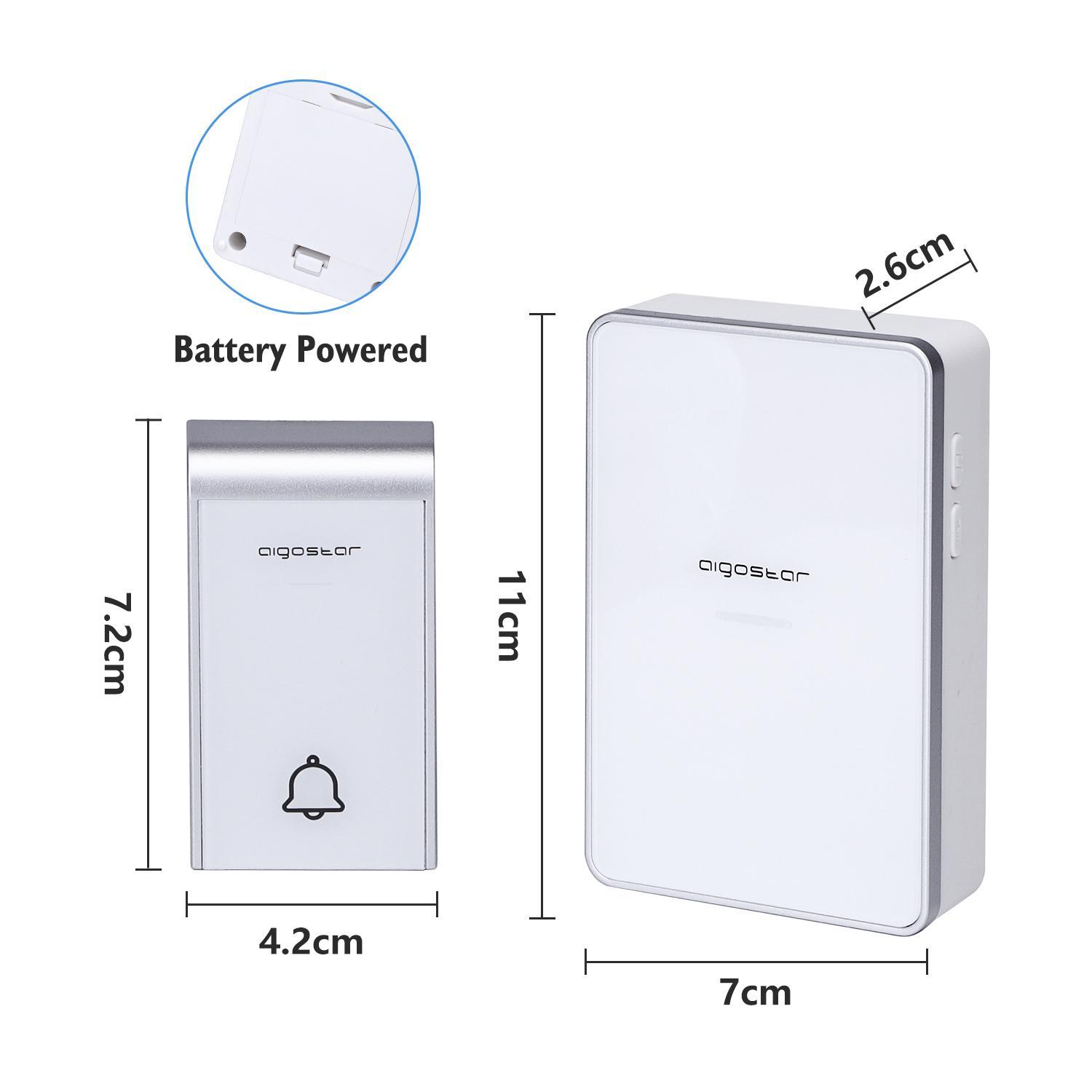 aigostar campanello wireless senza fili, portata 150m con 36 melodie e 3 livelli di volume - foto 4
