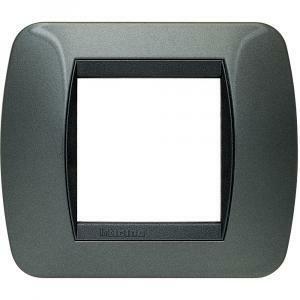 Placca 2 moduli acciaio scuro serie living light tonda