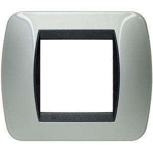 Placca 2 moduli alluminio chiaro serie living light tonda