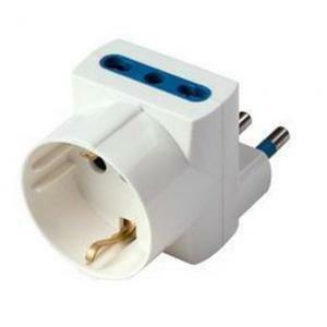 Adattatore triplo 2 bipasso+1 schuko con spina laterale 16a