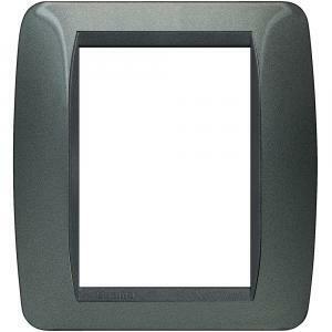 Placca 3+3 moduli acciaio scuro serie living light tonda