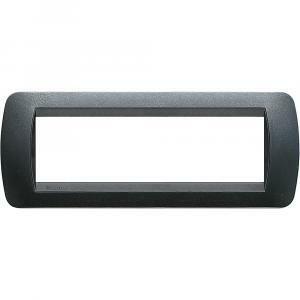 Placca 7 moduli acciaio scuro serie living light tonda