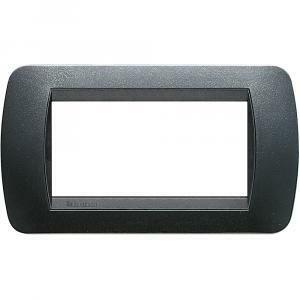Placca 4 moduli acciaio scuro serie living light tonda