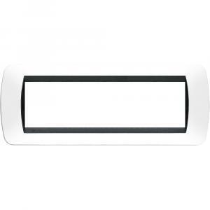 Placca 7 moduli bianco serie living light tonda