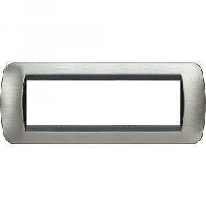 Placca 7 moduli acciaio spazzolato serie living light tonda
