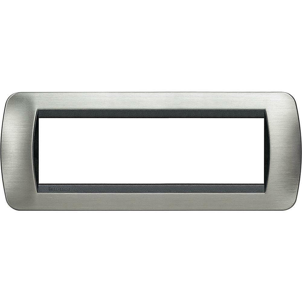 bticino placca 7 moduli acciaio spazzolato serie living light tonda - foto 1