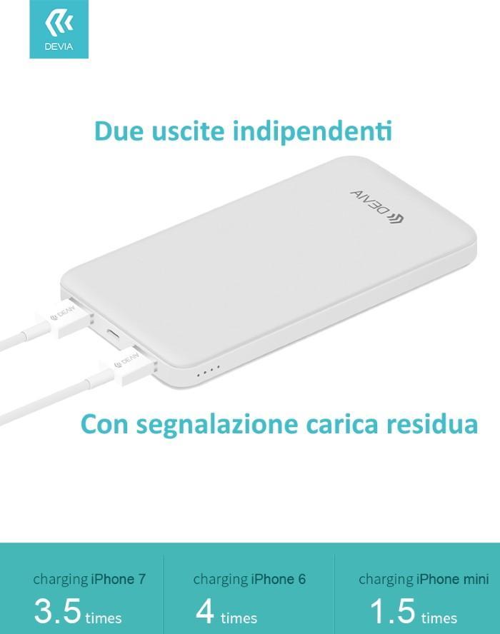 devia ﻿power bank v3, 10.000mah, 2 uscite 2,1 a. con protezione sovraccarico, colore nero - foto 2
